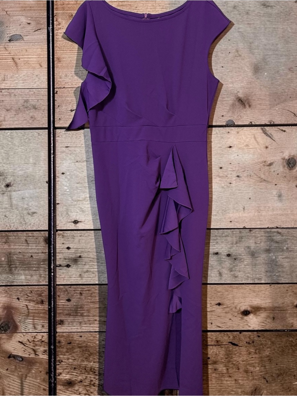 Woosea Purple Ruffle Bodycon Midi Dress Asymmetric Wedding Guest Cocktail Size L